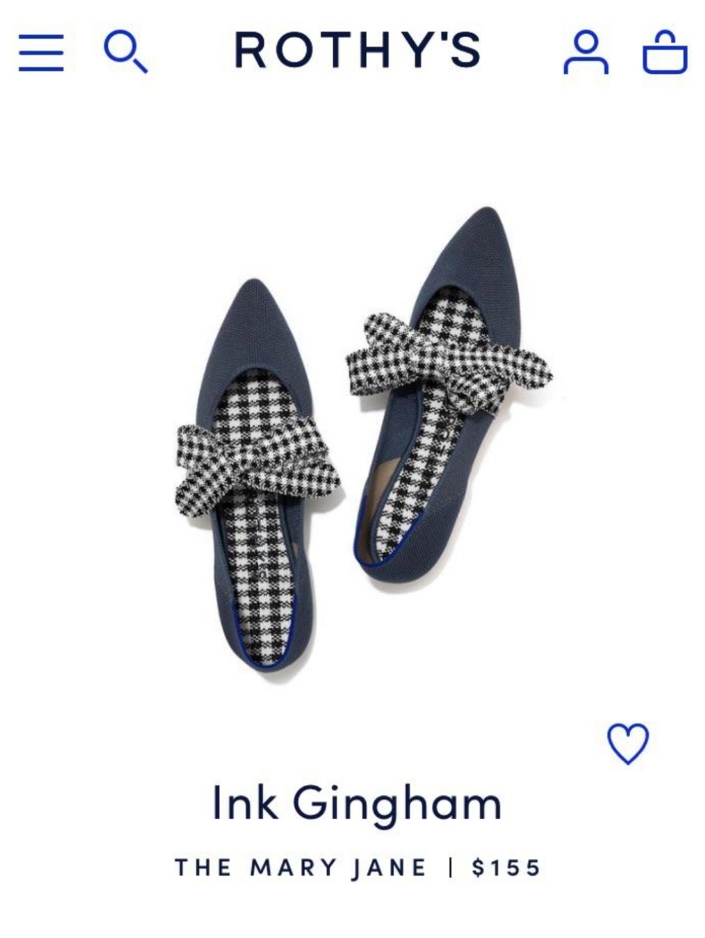 Rothy's Ink Blue Gingham Mary Jane Flats Size 9.5